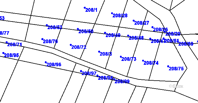 Parcela st. 208/3 v KÚ Křižínkov, Katastrální mapa