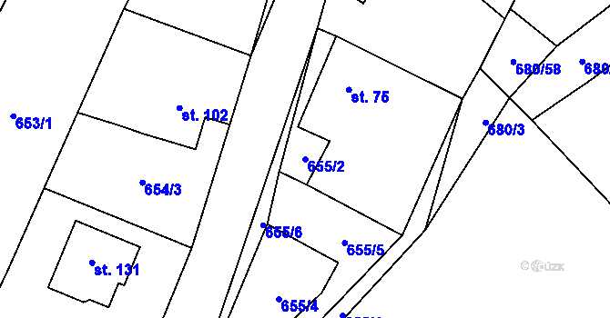 Parcela st. 655/2 v KÚ Křižínkov, Katastrální mapa