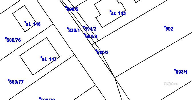 Parcela st. 680/2 v KÚ Křižínkov, Katastrální mapa