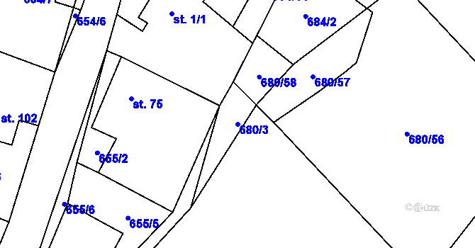 Parcela st. 680/3 v KÚ Křižínkov, Katastrální mapa