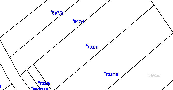 Parcela st. 733/1 v KÚ Křižínkov, Katastrální mapa