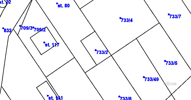 Parcela st. 733/2 v KÚ Křižínkov, Katastrální mapa