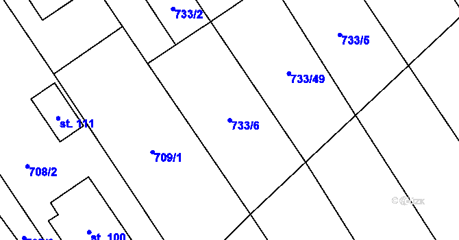 Parcela st. 733/6 v KÚ Křižínkov, Katastrální mapa