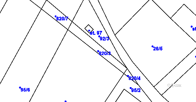 Parcela st. 820/3 v KÚ Křižínkov, Katastrální mapa