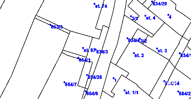Parcela st. 834/3 v KÚ Křižínkov, Katastrální mapa