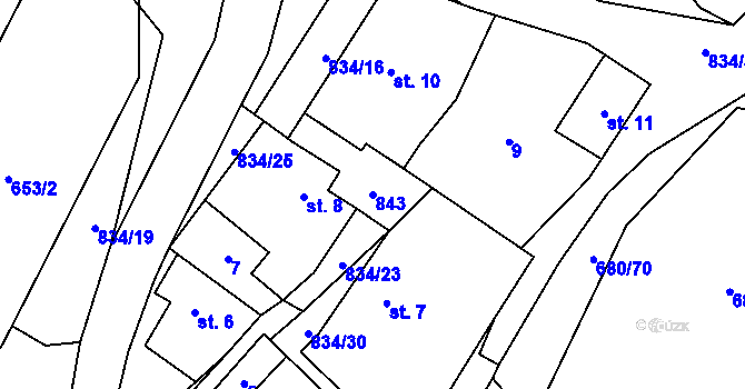 Parcela st. 843 v KÚ Křižínkov, Katastrální mapa