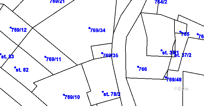Parcela st. 769/35 v KÚ Křižínkov, Katastrální mapa