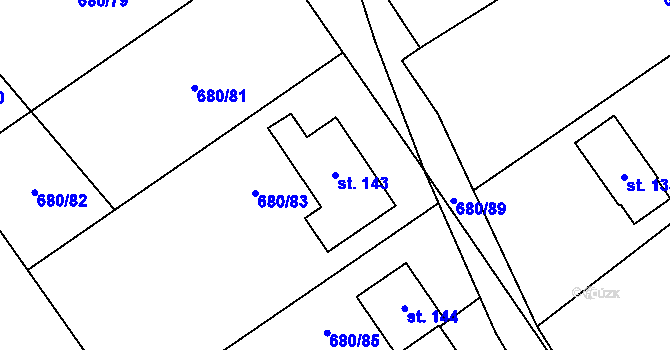 Parcela st. 143 v KÚ Křižínkov, Katastrální mapa