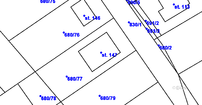 Parcela st. 147 v KÚ Křižínkov, Katastrální mapa