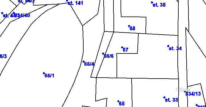 Parcela st. 66/6 v KÚ Křižínkov, Katastrální mapa