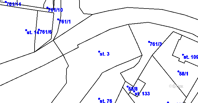 Parcela st. 3 v KÚ Křížkový Újezdec, Katastrální mapa