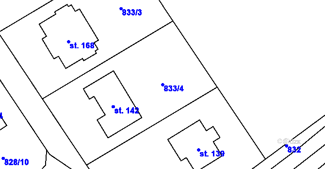 Parcela st. 833/4 v KÚ Křížkový Újezdec, Katastrální mapa