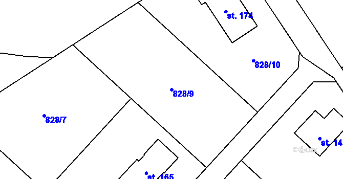 Parcela st. 828/9 v KÚ Křížkový Újezdec, Katastrální mapa