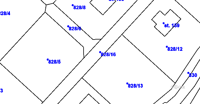 Parcela st. 828/16 v KÚ Křížkový Újezdec, Katastrální mapa