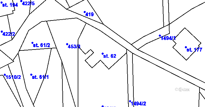 Parcela st. 62 v KÚ Křížlice, Katastrální mapa