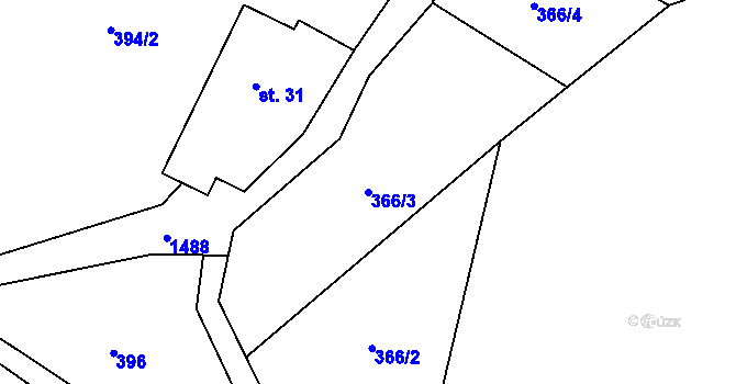 Parcela st. 366/3 v KÚ Křížlice, Katastrální mapa