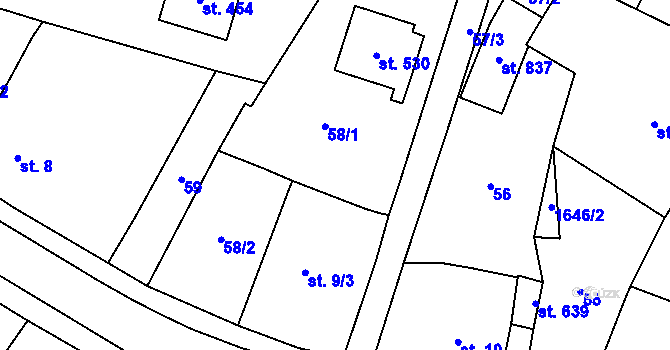 Parcela st. 9/2 v KÚ Krucemburk, Katastrální mapa