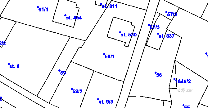 Parcela st. 58/1 v KÚ Krucemburk, Katastrální mapa