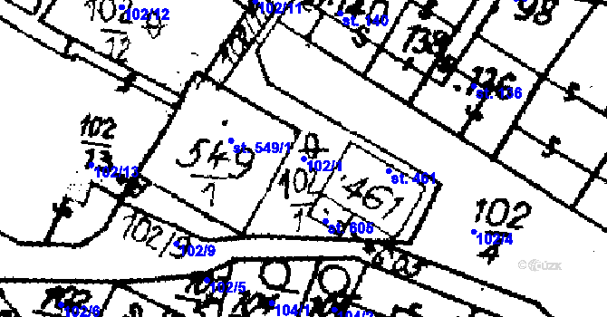 Parcela st. 102/1 v KÚ Krucemburk, Katastrální mapa