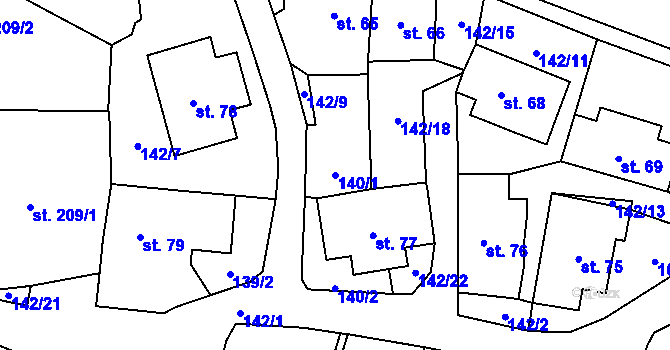 Parcela st. 140/1 v KÚ Krucemburk, Katastrální mapa