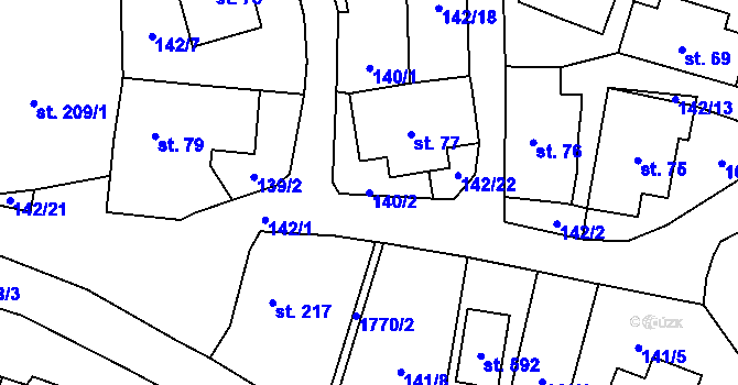 Parcela st. 140/2 v KÚ Krucemburk, Katastrální mapa