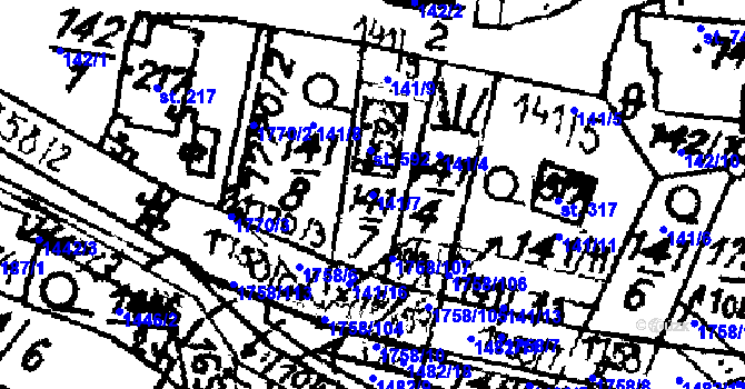 Parcela st. 141/7 v KÚ Krucemburk, Katastrální mapa