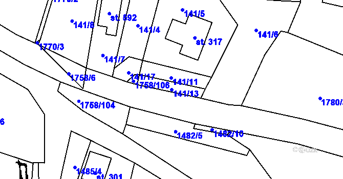 Parcela st. 141/13 v KÚ Krucemburk, Katastrální mapa