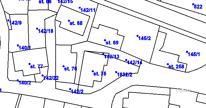 Parcela st. 142/13 v KÚ Krucemburk, Katastrální mapa