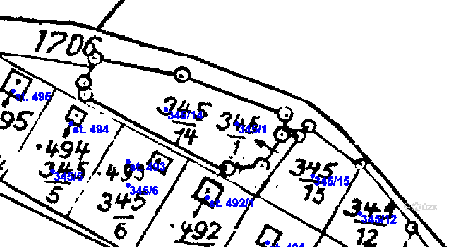 Parcela st. 345/1 v KÚ Krucemburk, Katastrální mapa