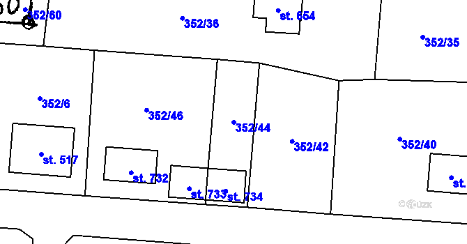 Parcela st. 352/44 v KÚ Krucemburk, Katastrální mapa