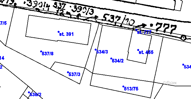 Parcela st. 534/3 v KÚ Krucemburk, Katastrální mapa