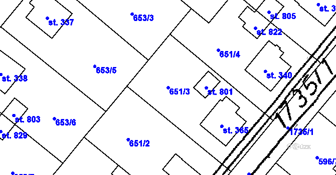 Parcela st. 651/3 v KÚ Krucemburk, Katastrální mapa
