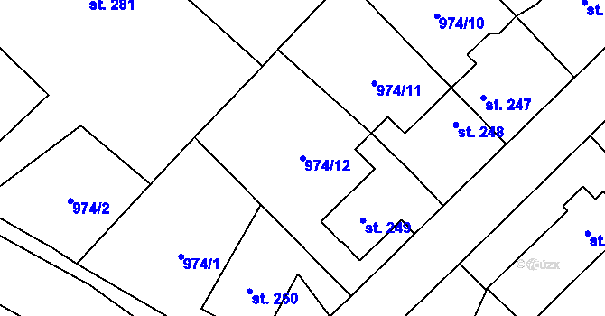 Parcela st. 974/12 v KÚ Krucemburk, Katastrální mapa