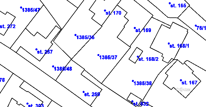 Parcela st. 1385/5 v KÚ Krucemburk, Katastrální mapa