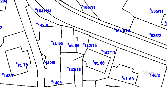 Parcela st. 142/15 v KÚ Krucemburk, Katastrální mapa