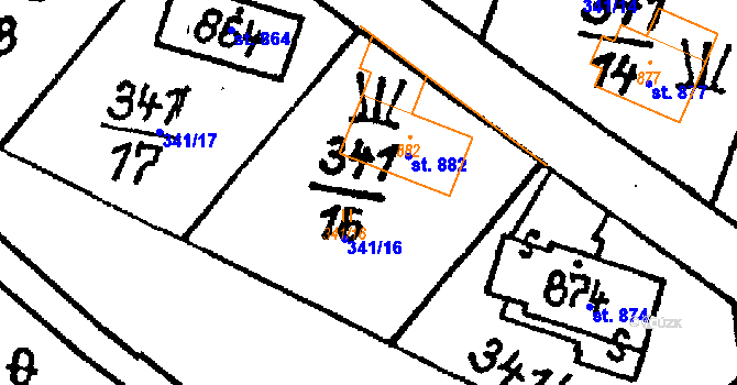 Parcela st. 341/16 v KÚ Krucemburk, Katastrální mapa