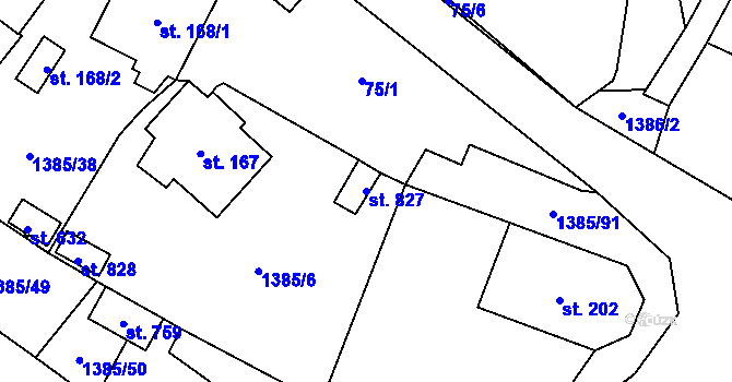 Parcela st. 827 v KÚ Krucemburk, Katastrální mapa