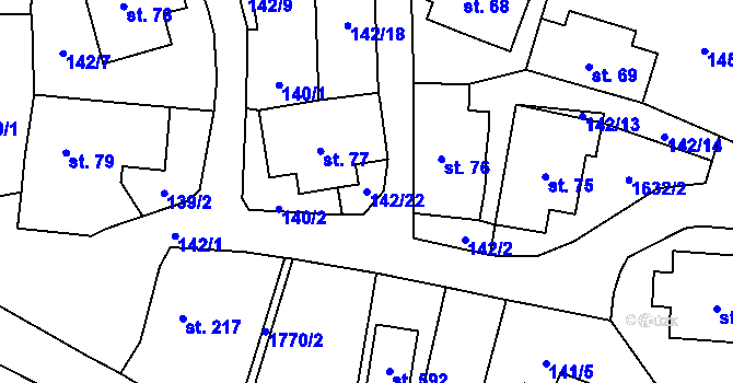 Parcela st. 142/22 v KÚ Krucemburk, Katastrální mapa