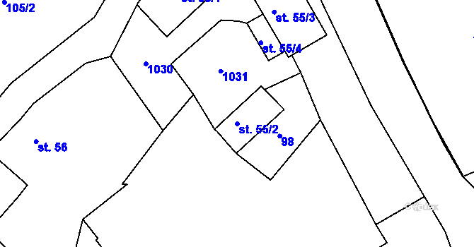Parcela st. 55/2 v KÚ Křižovatka, Katastrální mapa