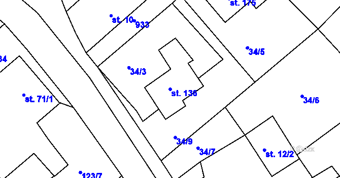 Parcela st. 136 v KÚ Křižovatka, Katastrální mapa