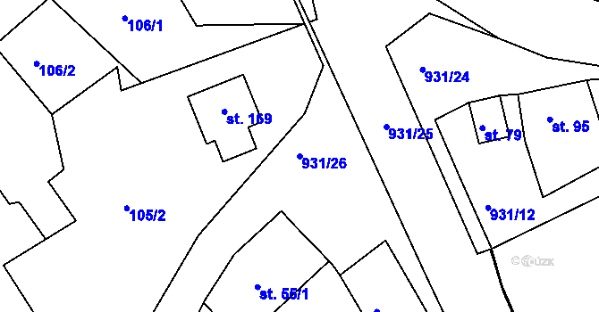 Parcela st. 931/26 v KÚ Křižovatka, Katastrální mapa
