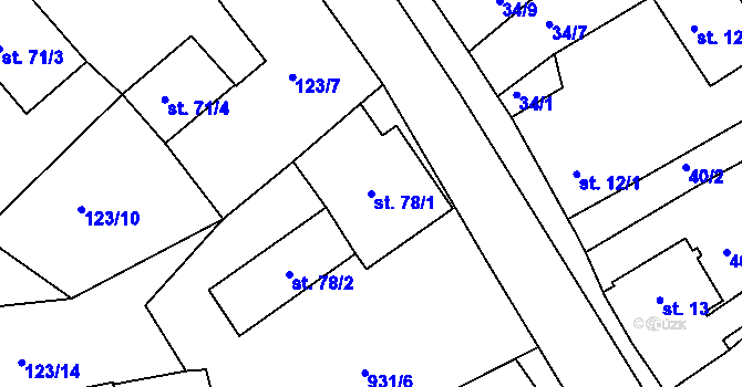 Parcela st. 78/1 v KÚ Křižovatka, Katastrální mapa