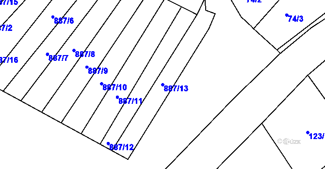 Parcela st. 887/13 v KÚ Křižovatka, Katastrální mapa