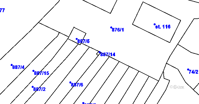 Parcela st. 887/14 v KÚ Křižovatka, Katastrální mapa