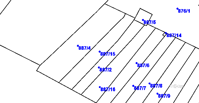Parcela st. 887/15 v KÚ Křižovatka, Katastrální mapa