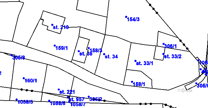 Parcela st. 34 v KÚ Velký Luh, Katastrální mapa
