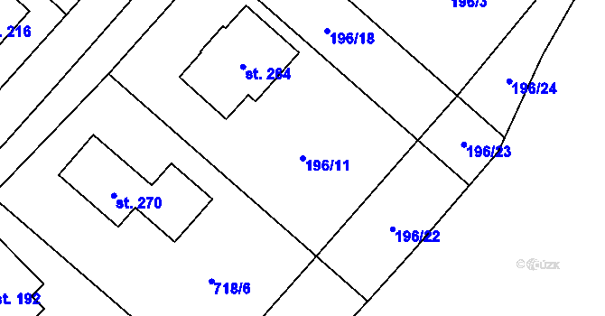 Parcela st. 196/11 v KÚ Křoví, Katastrální mapa