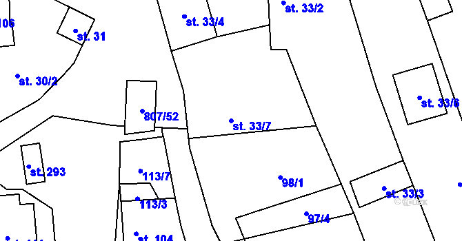 Parcela st. 33/7 v KÚ Křoví, Katastrální mapa