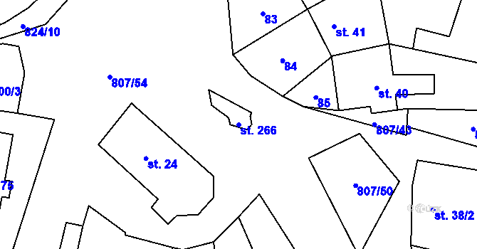 Parcela st. 266 v KÚ Křoví, Katastrální mapa