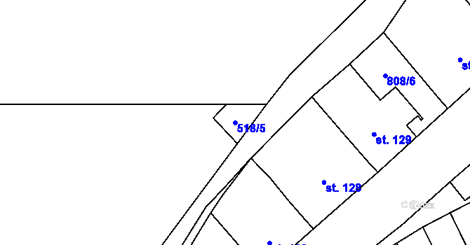 Parcela st. 518/5 v KÚ Křoví, Katastrální mapa